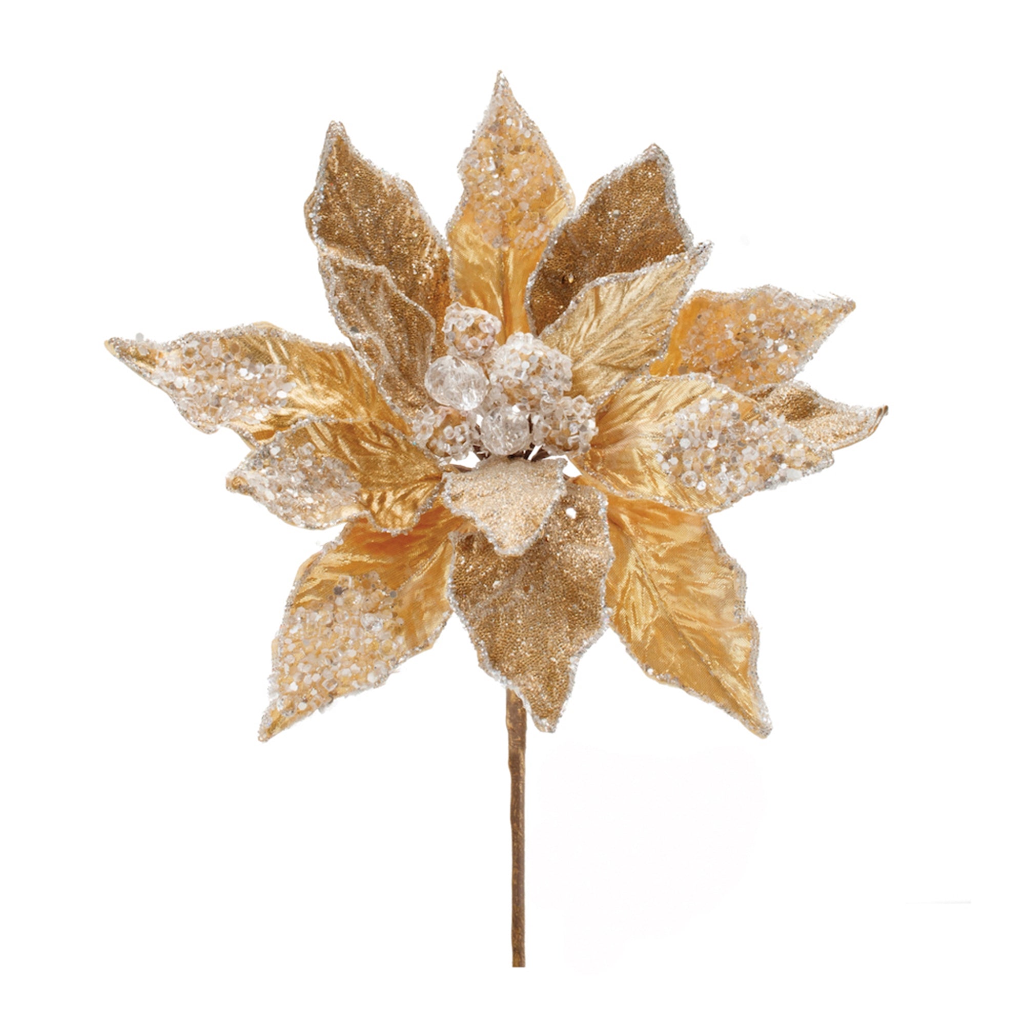 Beaded Gold Poinsettia Flower Stem (Set of 2)