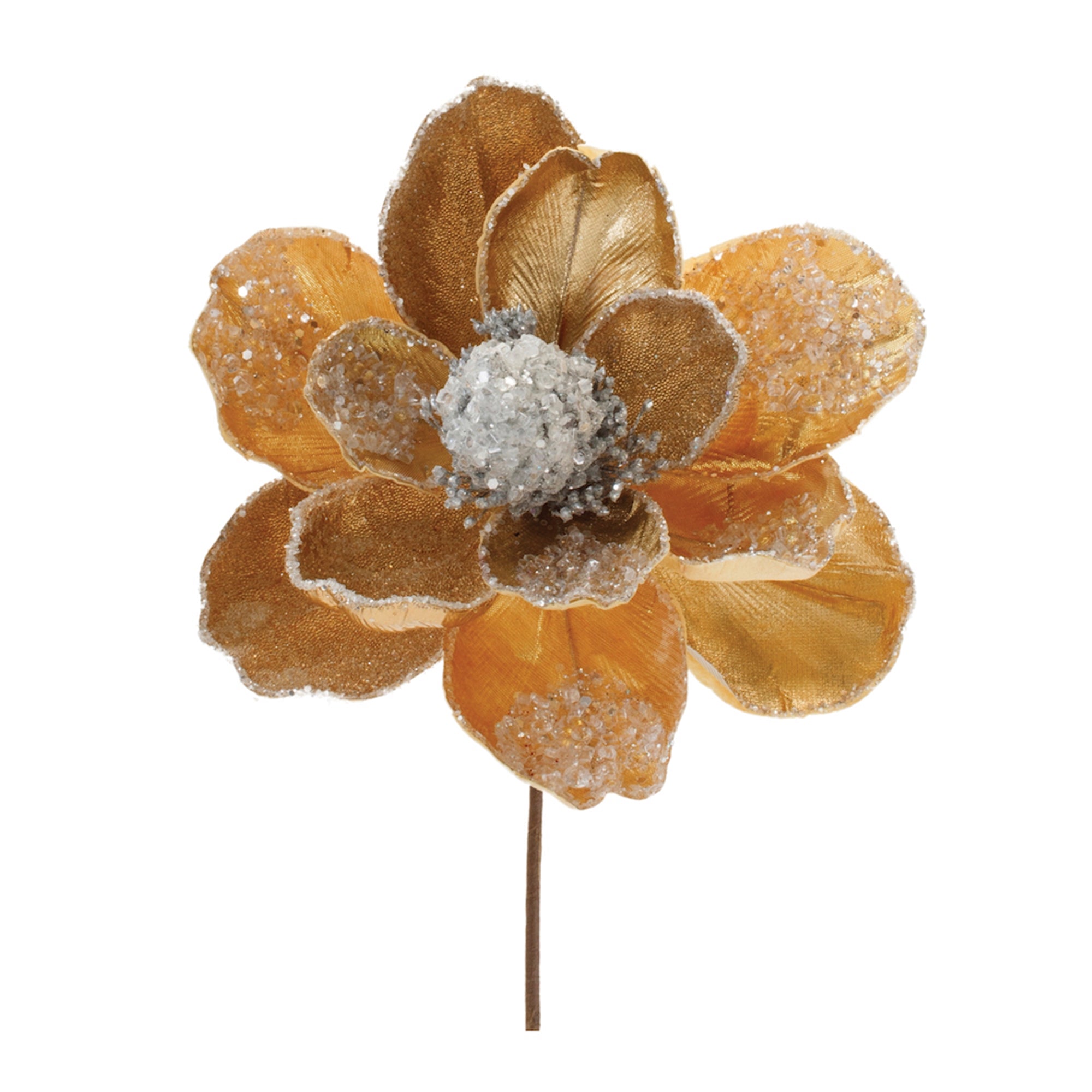 Beaded Gold Magnolia Flower Stem (Set of 2)