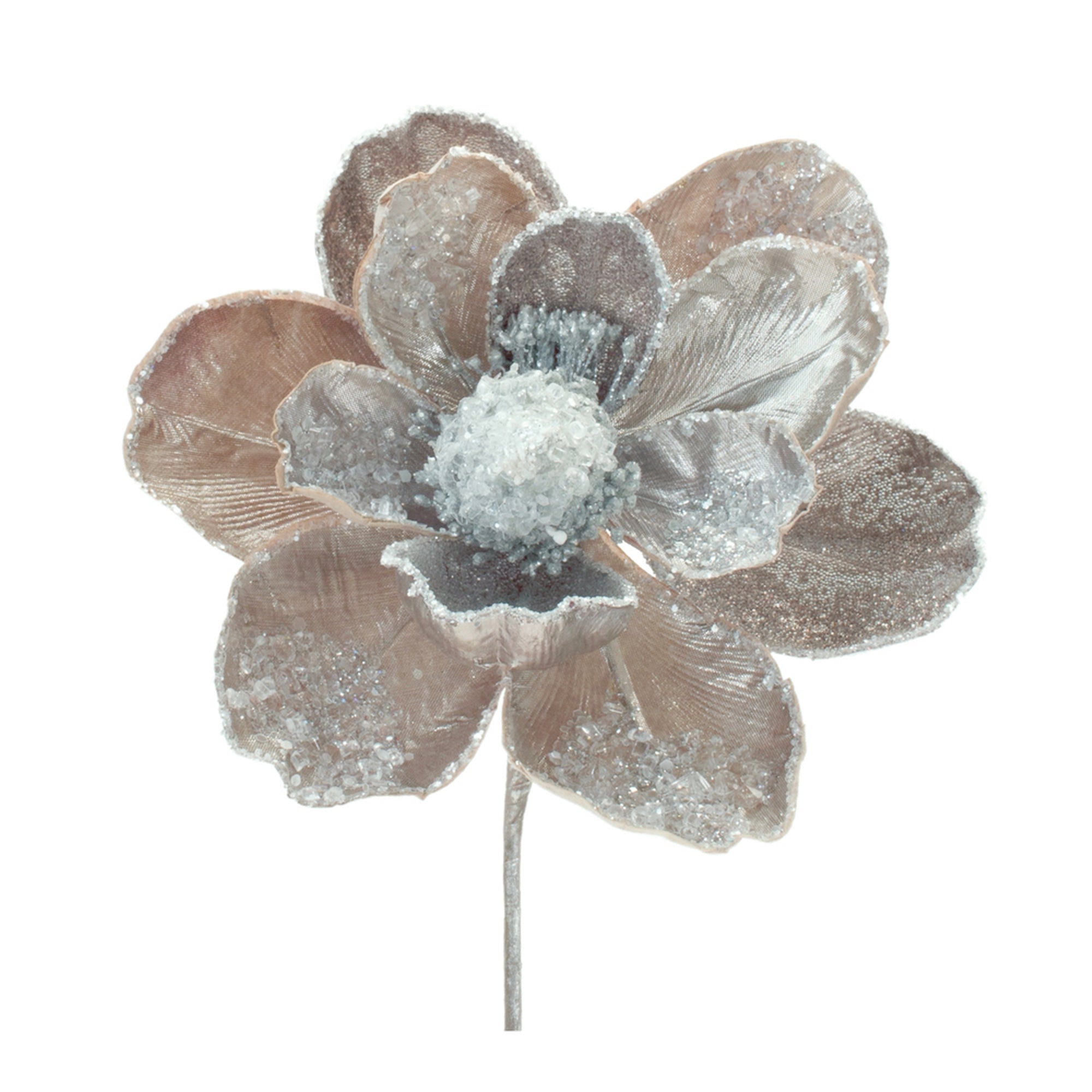 Beaded Silver Magnolia Flower Stem (Set of 2)