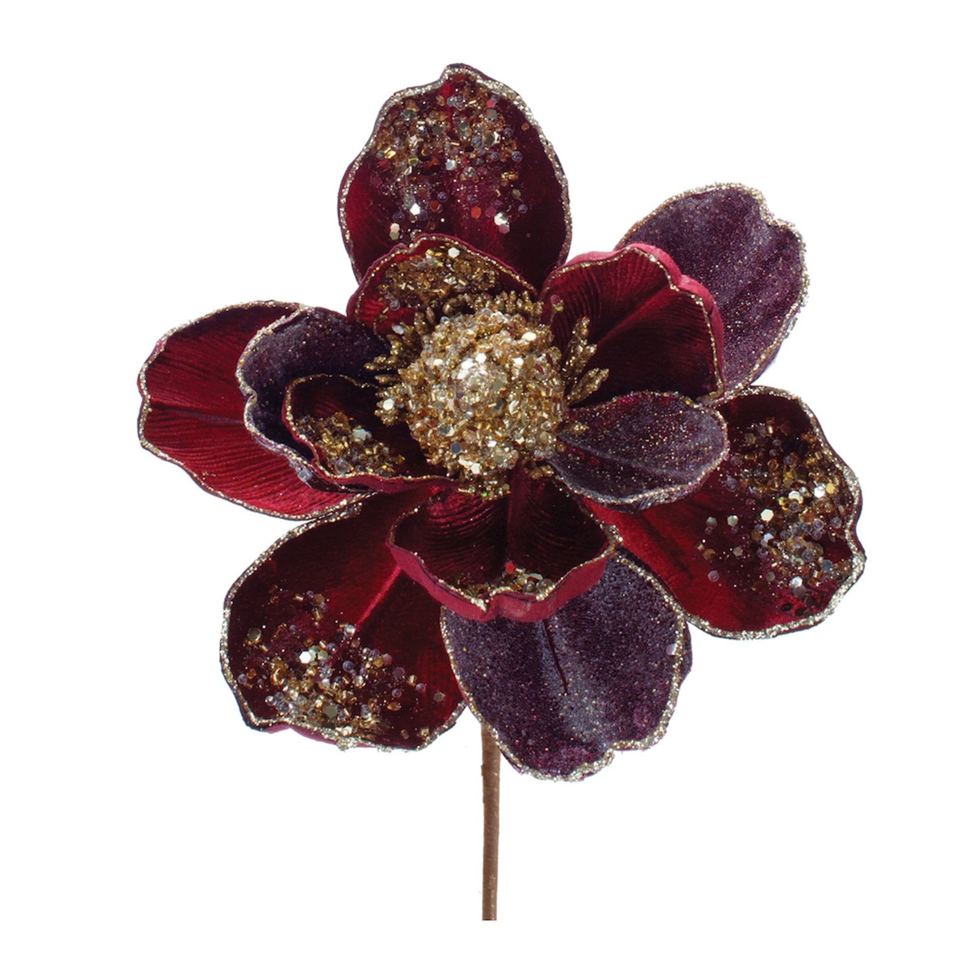 Beaded Burgandy Magnolia Flower Stem (Set of 2)