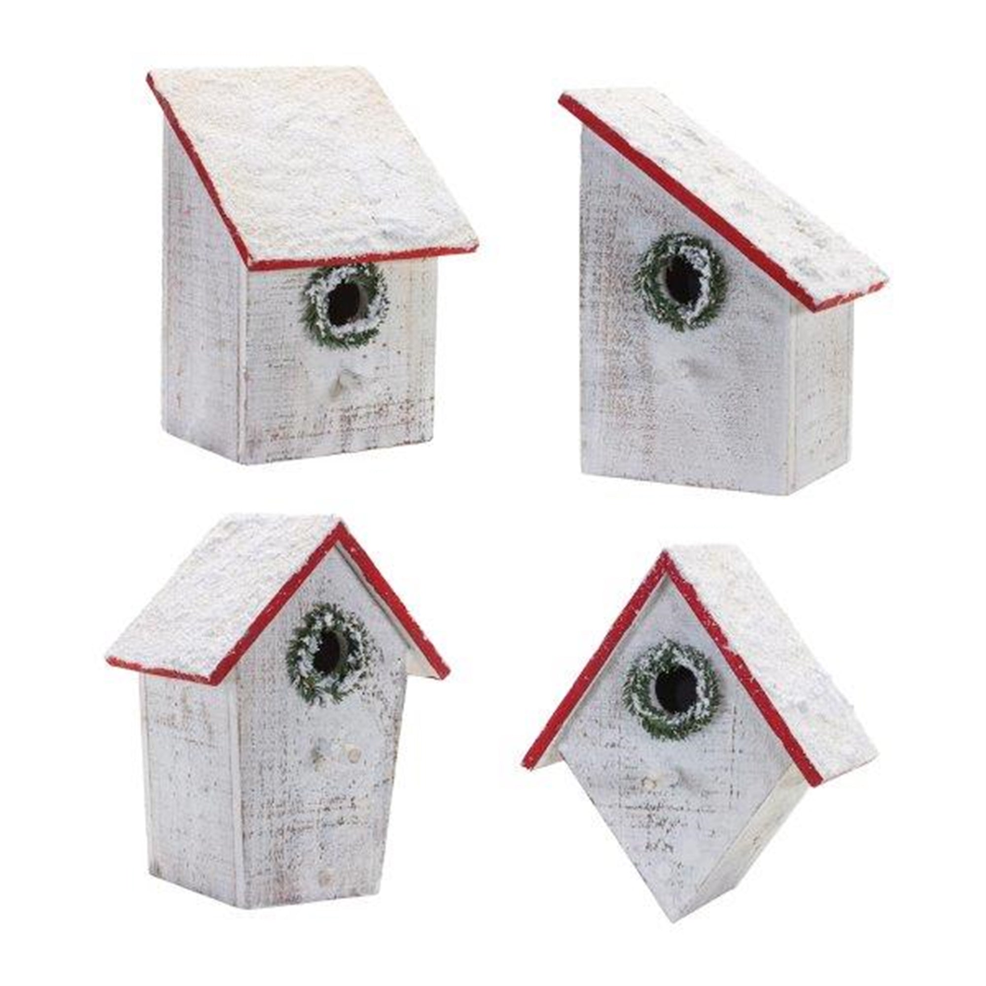 Flocked Wood Birdhouse with Wreath Accent (Set of 4)