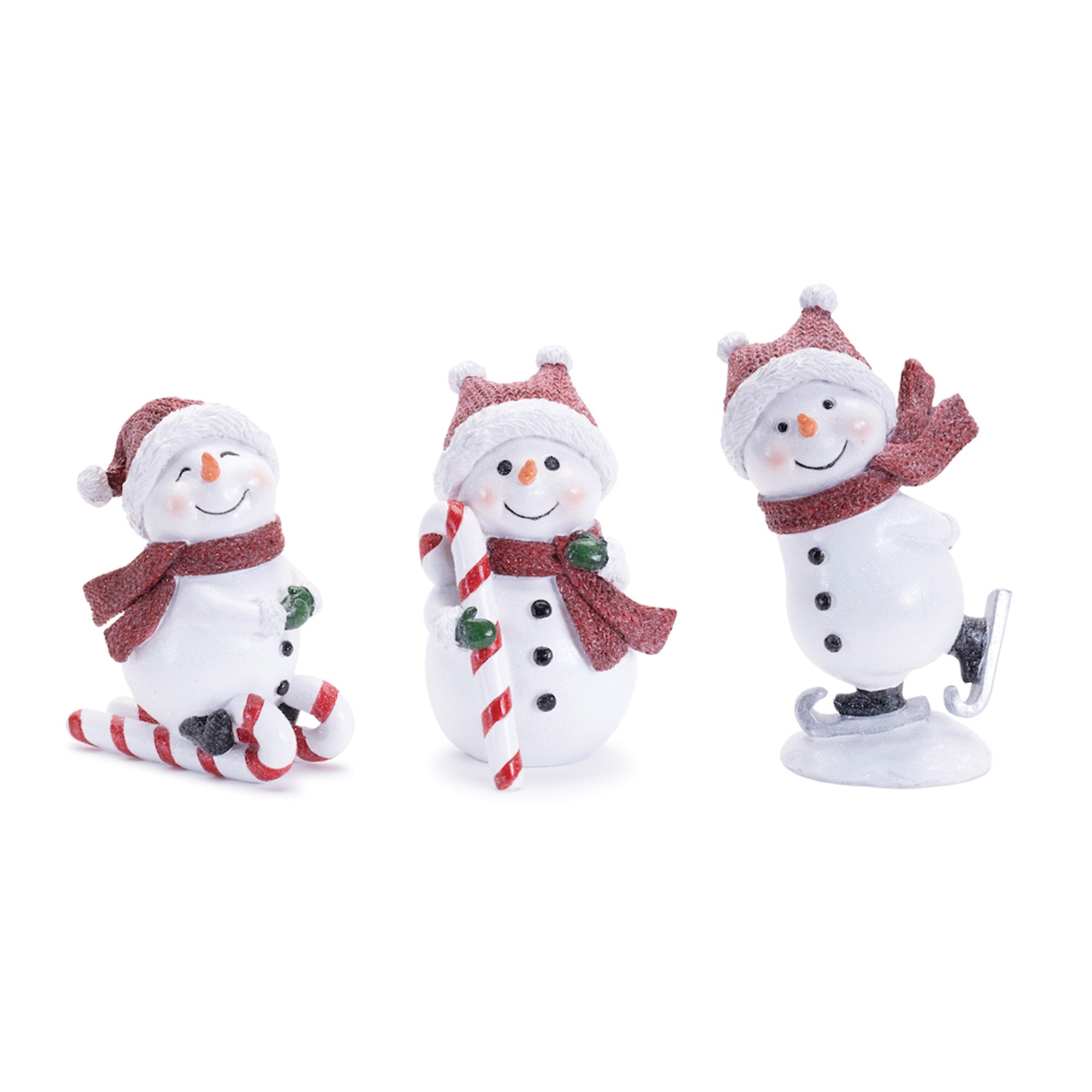 Whimsical Candy Cane Snowman Figurine (Set of 3)