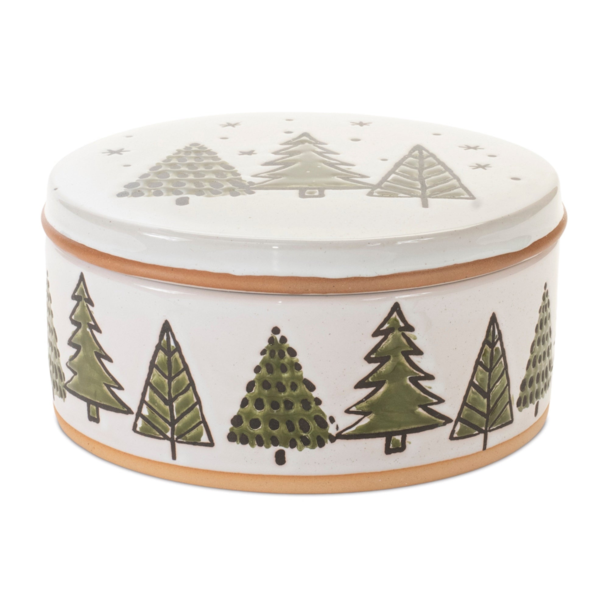 Ceramic Pine Tree Canister with Lid 7.75"D