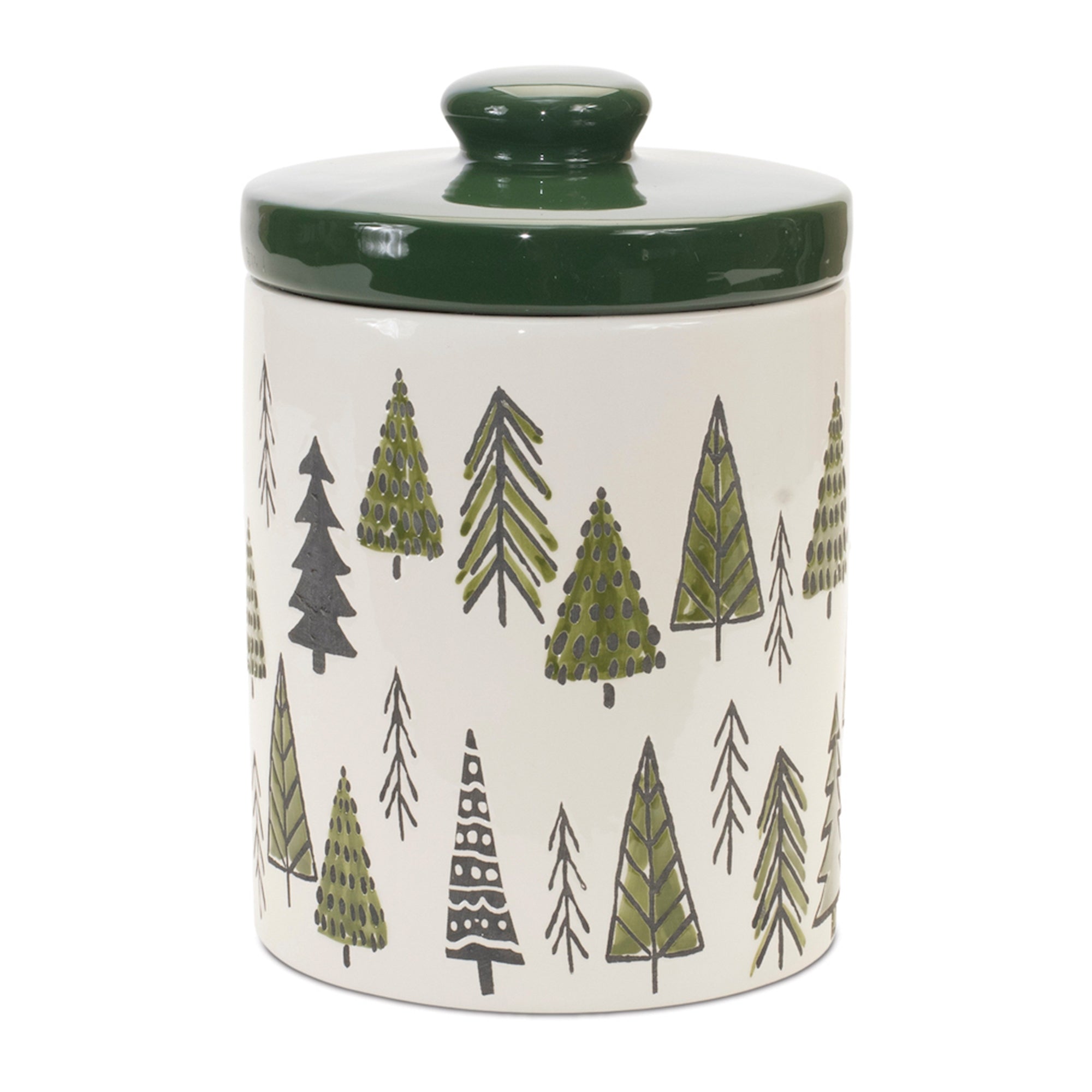 Ceramic Pine Tree Canister With Lid 10"H