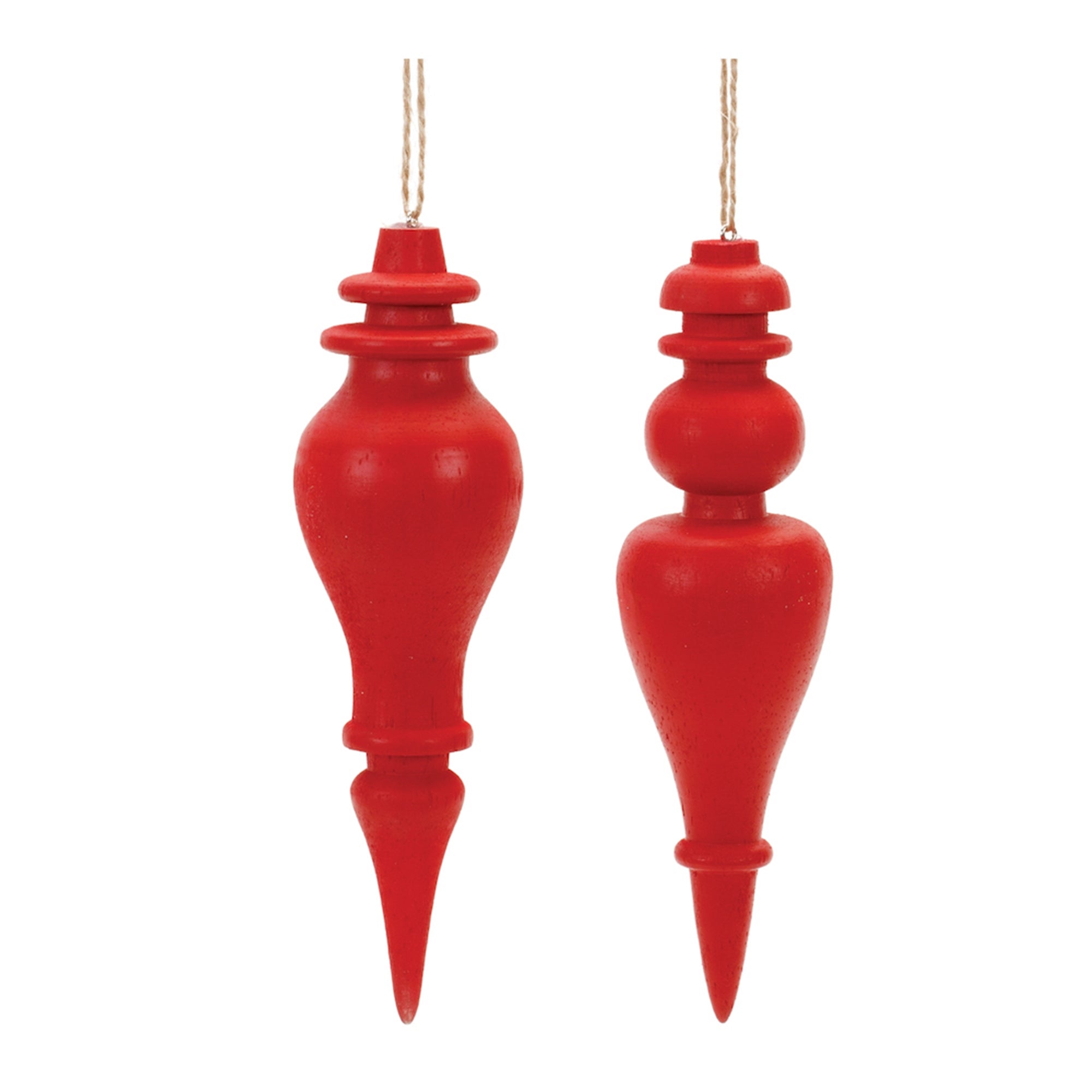 Red Wood Finial Drop Ornament (Set of 6)