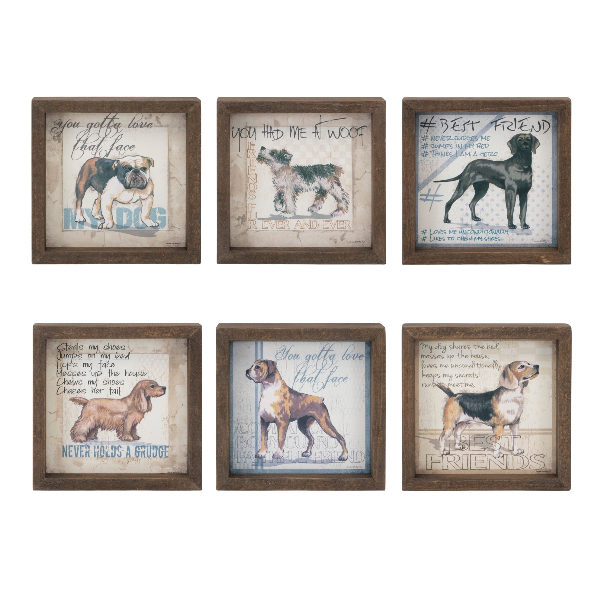 Framed Dog Sentiment Print (Set of 6)