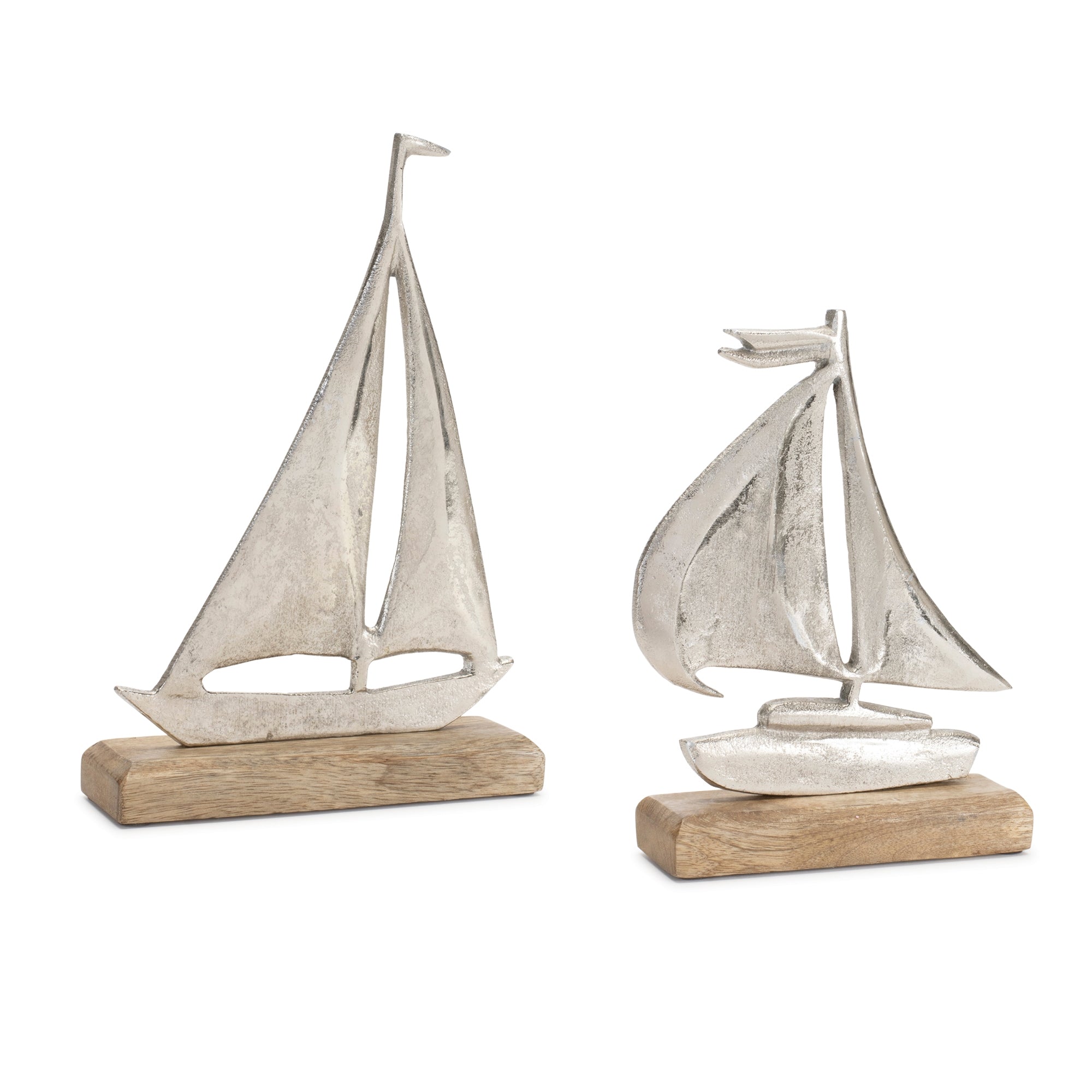 Metal Sailboat on Wood Base (Set of 2)