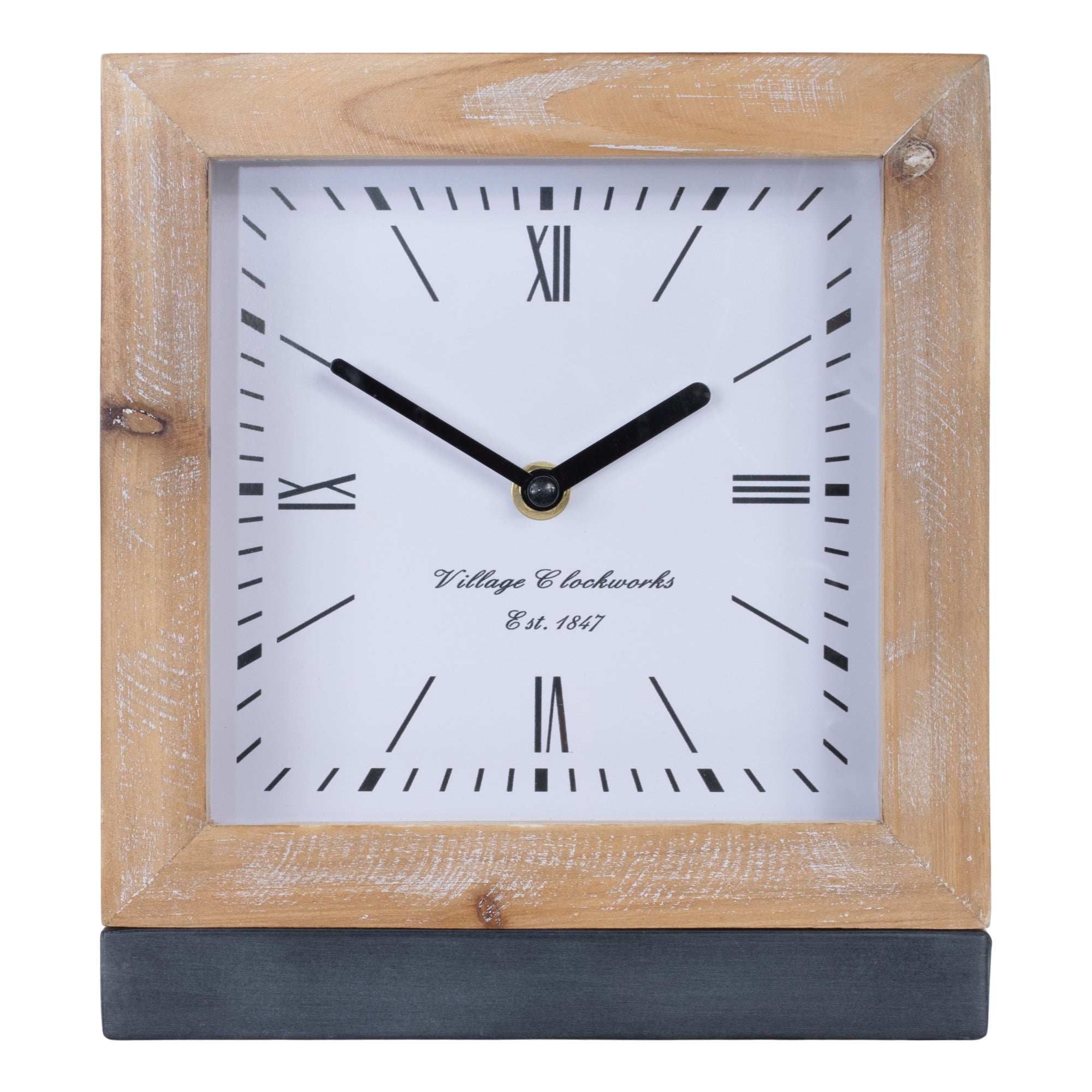 Square Fir Wood Clock Under Glass 9"H