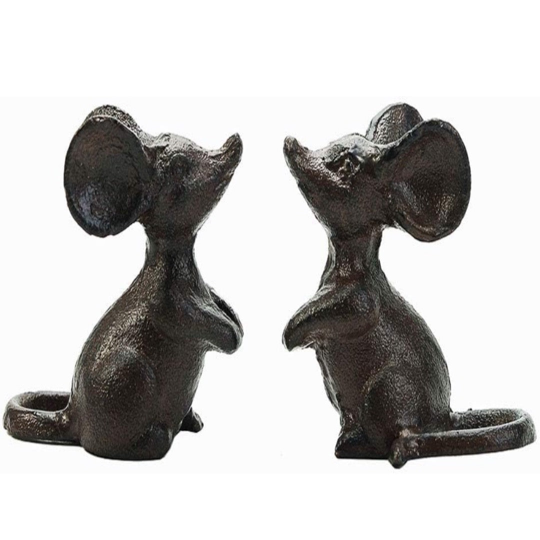 Sungmor Cast Iron Little Cute Mouse Ornament - Decorative & Lovely Figurine Indoor Outdoor Statues - Interesting Animal Sculpture Home Decoration - 2PC Pack & Brown Color