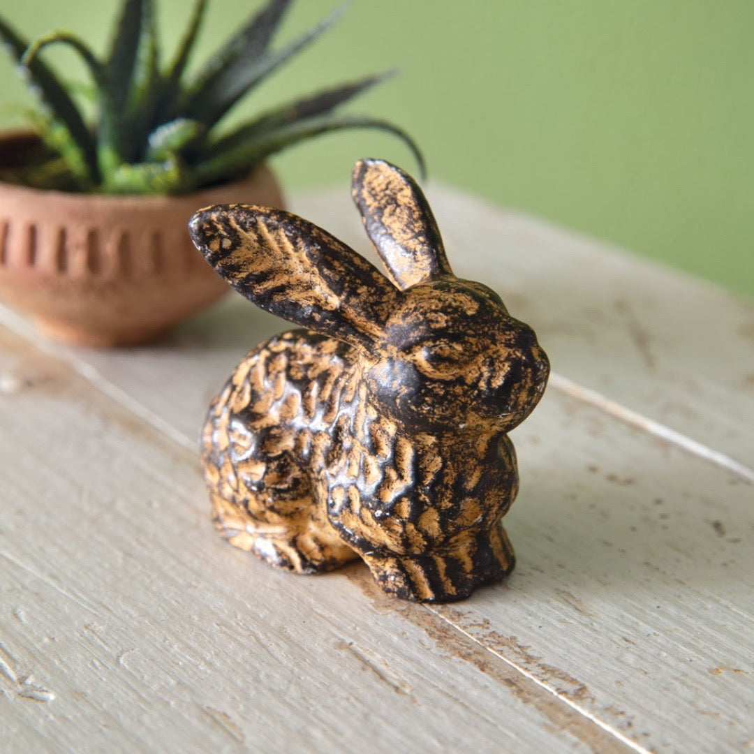 Rustic Cast Iron Bunny Table Decor Set