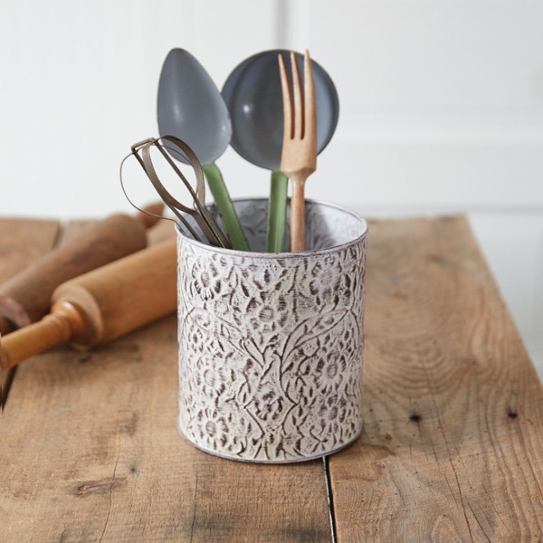 Field of Blooms Stamped Metal Utensil Holder