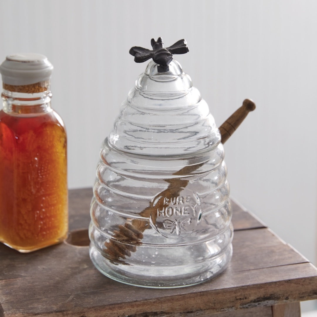 Glass Bee Hive Honey Dipper